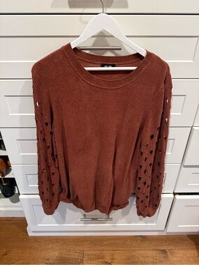 Wit & Wisdom Rust Openwork Sleeve Pullover Sweater